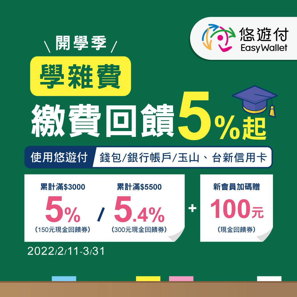 開學繳納學雜費 悠遊付回饋別錯過