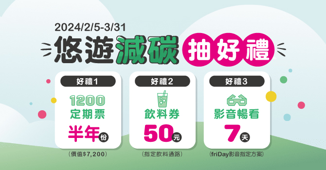 悠遊卡邀您搭乘綠色運輸，一起減碳抽好禮