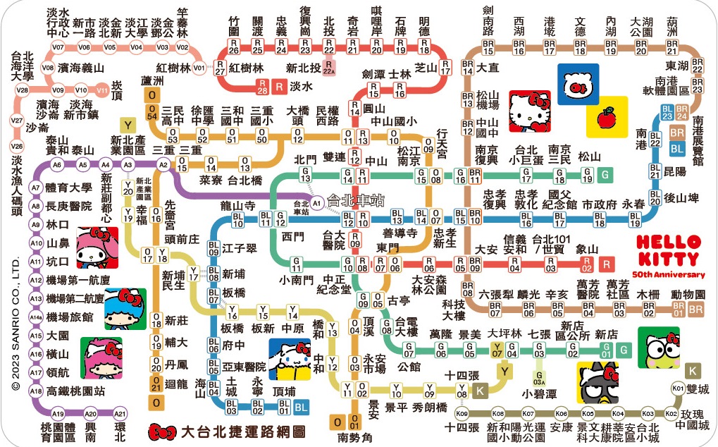 捷運路網圖悠遊卡-KITTY 50週年限定