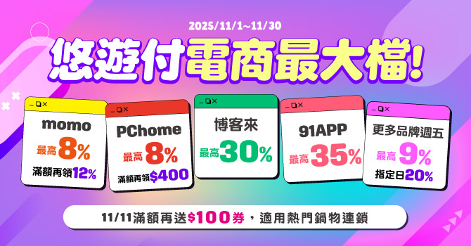 「雙11購物」悠遊付11月狂歡慶  8%~40%回饋任你賺 
