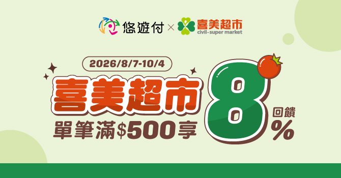 喜美超市悠遊付 消費滿額享最高回饋8%